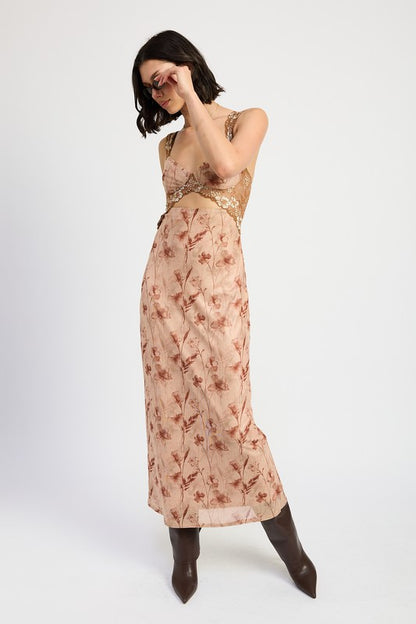 Lina Floral Lace Contrast Maxi Dress