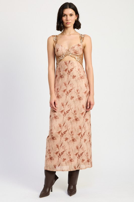 Lina Floral Lace Contrast Maxi Dress - HOUSE OF SHE