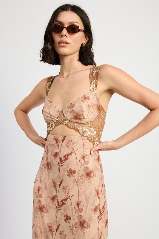 Lina Floral Lace Contrast Maxi Dress - HOUSE OF SHE