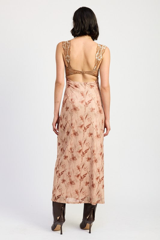 Lina Floral Lace Contrast Maxi Dress - HOUSE OF SHE