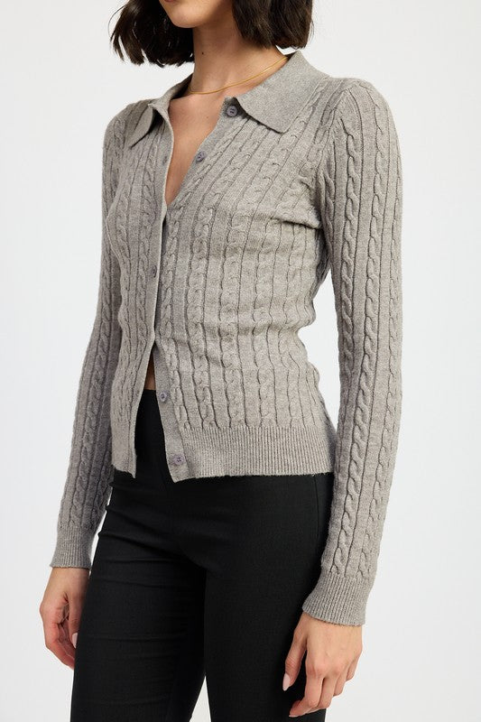 Cable Knit Cardigan Top - HOUSE OF SHE