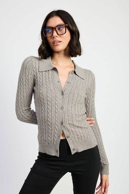 Cable Knit Cardigan Top - HOUSE OF SHE