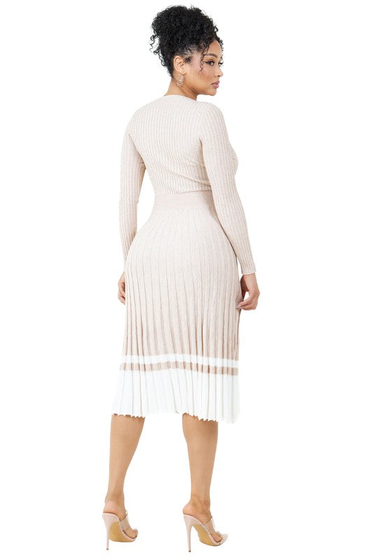 Cat Beige Knit Midi Dress - HOUSE OF SHE