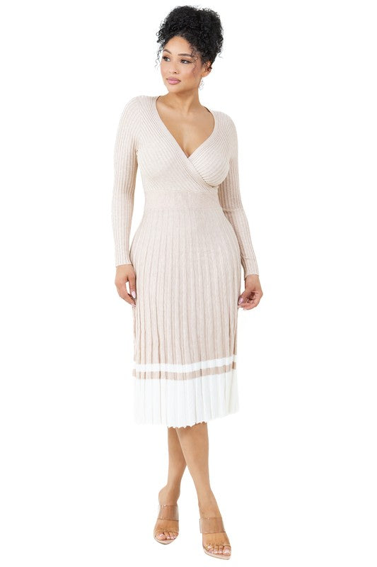 Cat Beige Knit Midi Dress - HOUSE OF SHE