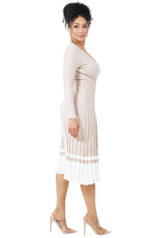 Cat Beige Knit Midi Dress - HOUSE OF SHE
