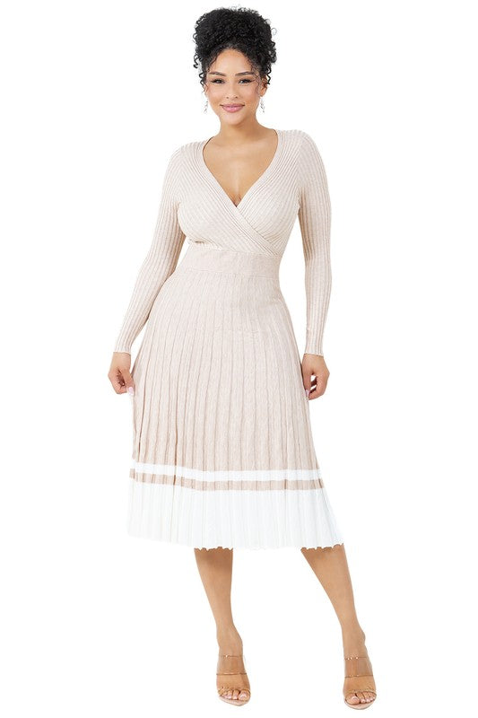 Cat Beige Knit Midi Dress - HOUSE OF SHE