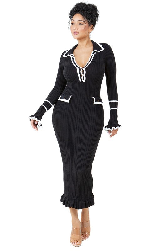 Tiera Long Maxi Knit Dress - HOUSE OF SHE