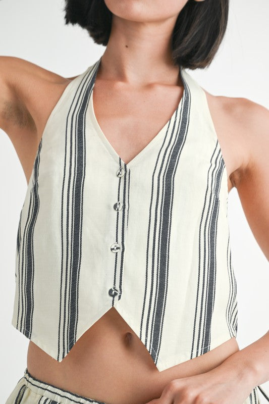 Halter Neckline Vest With Back Tie - HOUSE OF SHE