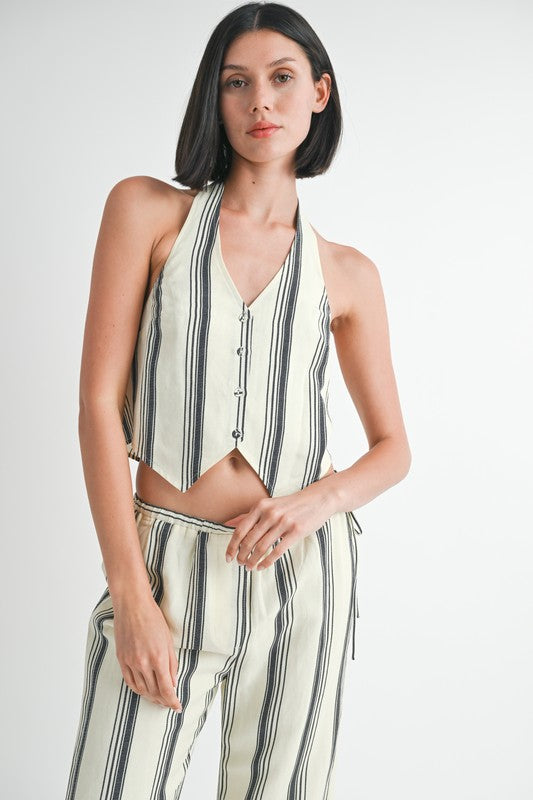 Halter Neckline Vest With Back Tie - HOUSE OF SHE