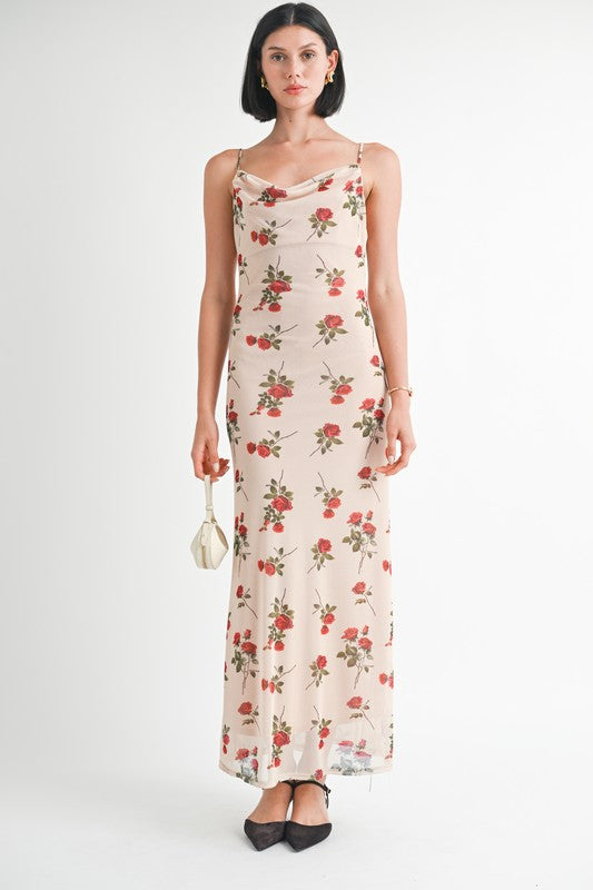 Cowl Neck Maxi Dress With Open Back - HOUSE OF SHE