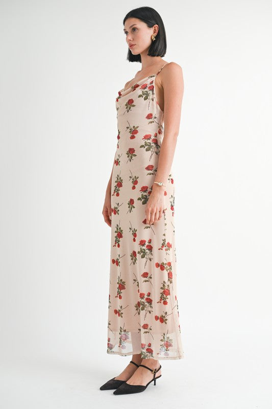 Cowl Neck Maxi Dress With Open Back - HOUSE OF SHE