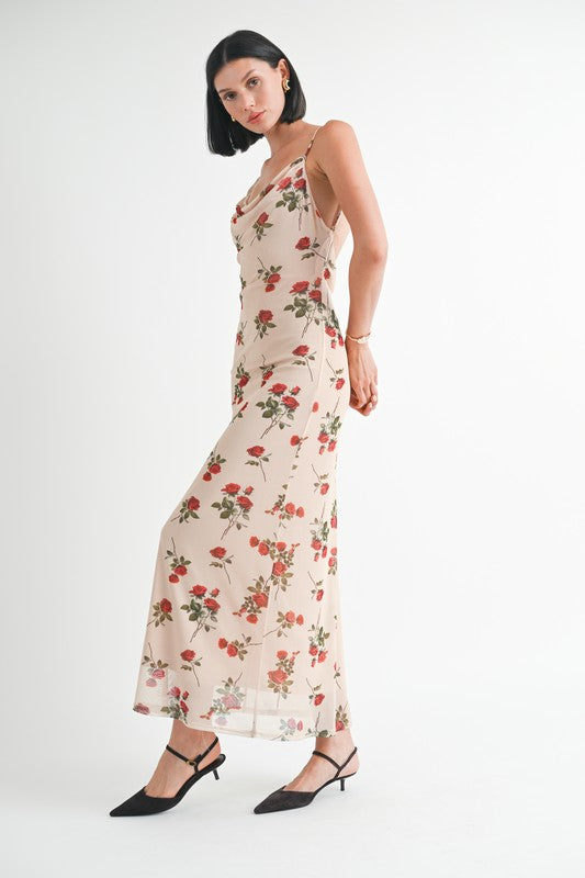 Cowl Neck Maxi Dress With Open Back - HOUSE OF SHE