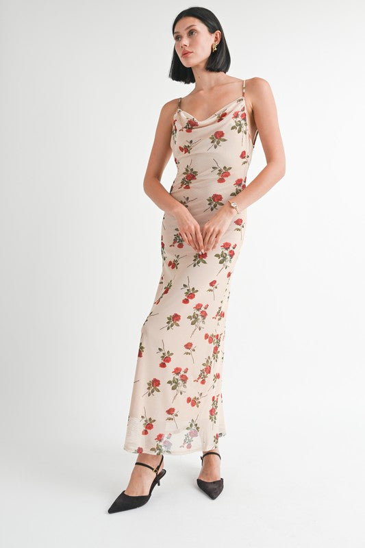 Cowl Neck Maxi Dress With Open Back - HOUSE OF SHE