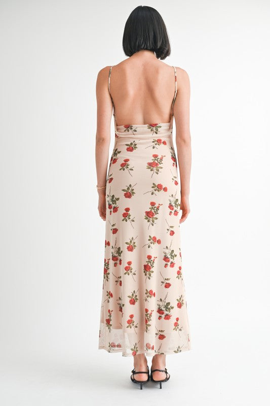 Cowl Neck Maxi Dress With Open Back - HOUSE OF SHE