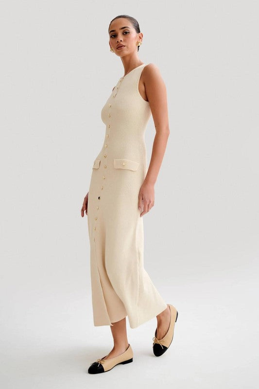 Kelly Button Down Long Maxi Knit Dress - HOUSE OF SHE