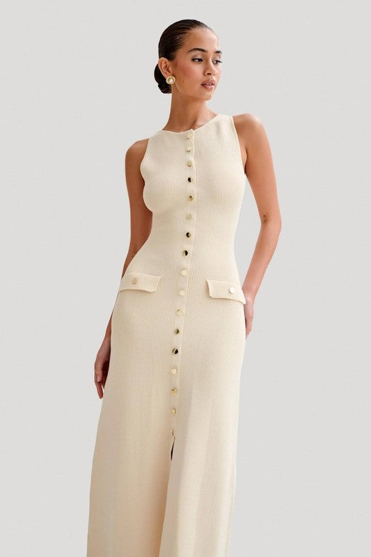 Kelly Button Down Long Maxi Knit Dress - HOUSE OF SHE