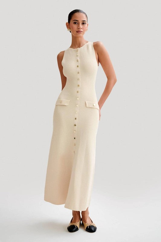 Kelly Button Down Long Maxi Knit Dress - HOUSE OF SHE