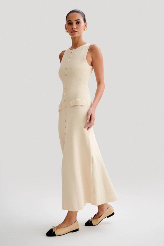 Kelly Button Down Long Maxi Knit Dress - HOUSE OF SHE