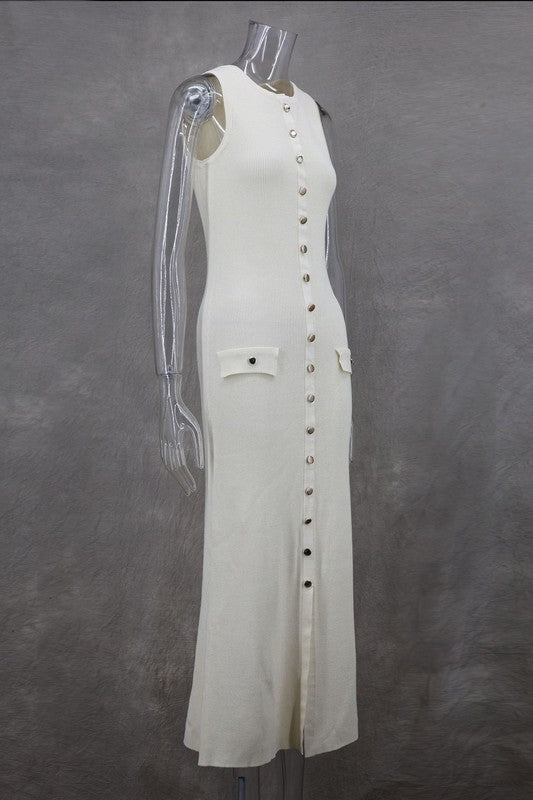 Kelly Button Down Long Maxi Knit Dress - HOUSE OF SHE