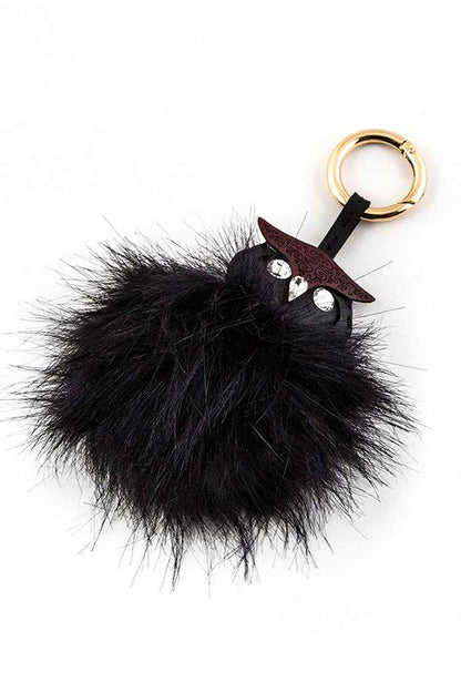 Leather Owl Fur Pom Key Charm