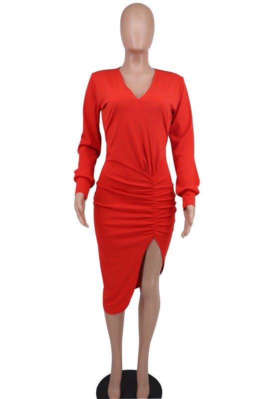 Paty Form Fitting Wrap Midi Dress - HOUSE OF SHE