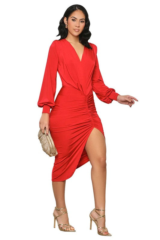 Paty Form Fitting Wrap Midi Dress