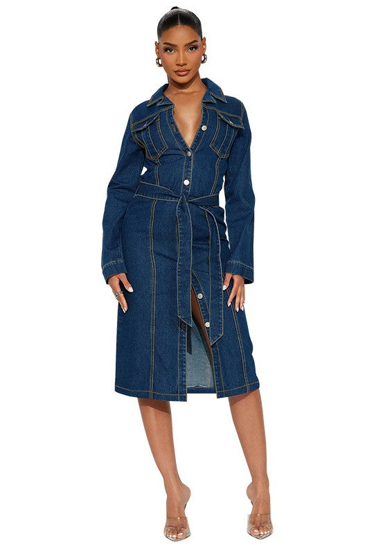 WOMEN FASHION DENIM LONG MAXI DRESS  HOUSE OF SHE