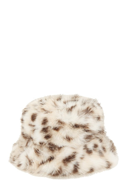 Large Leopard Print Fur Bucket Hat  HOUSE OF SHE