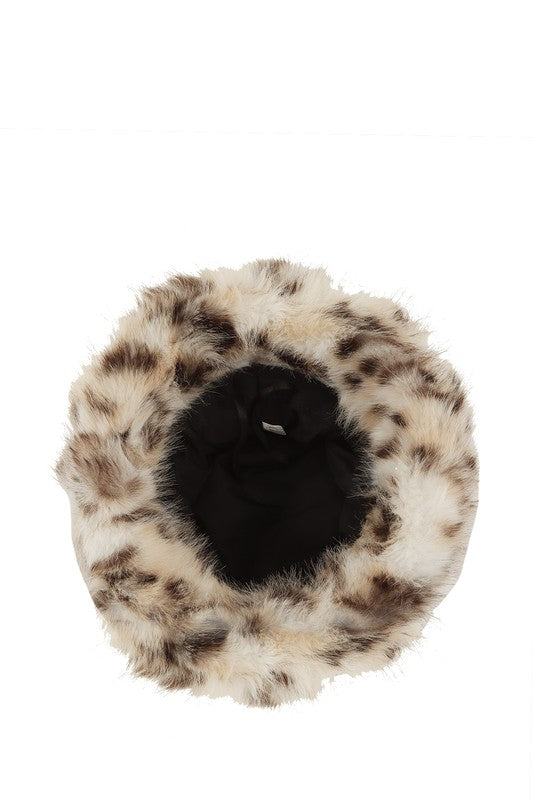 Large Leopard Print Fur Bucket Hat  HOUSE OF SHE