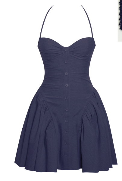 Melody Navy Blue Pinstripe Halter Drop Waist Mini Dress - HOUSE OF SHE