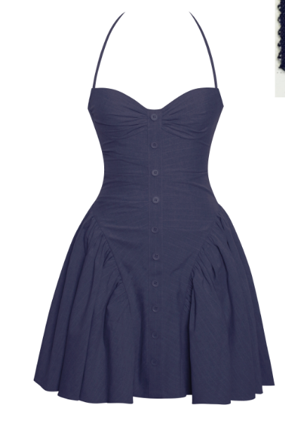 Melody Navy Blue Pinstripe Halter Drop Waist Mini Dress