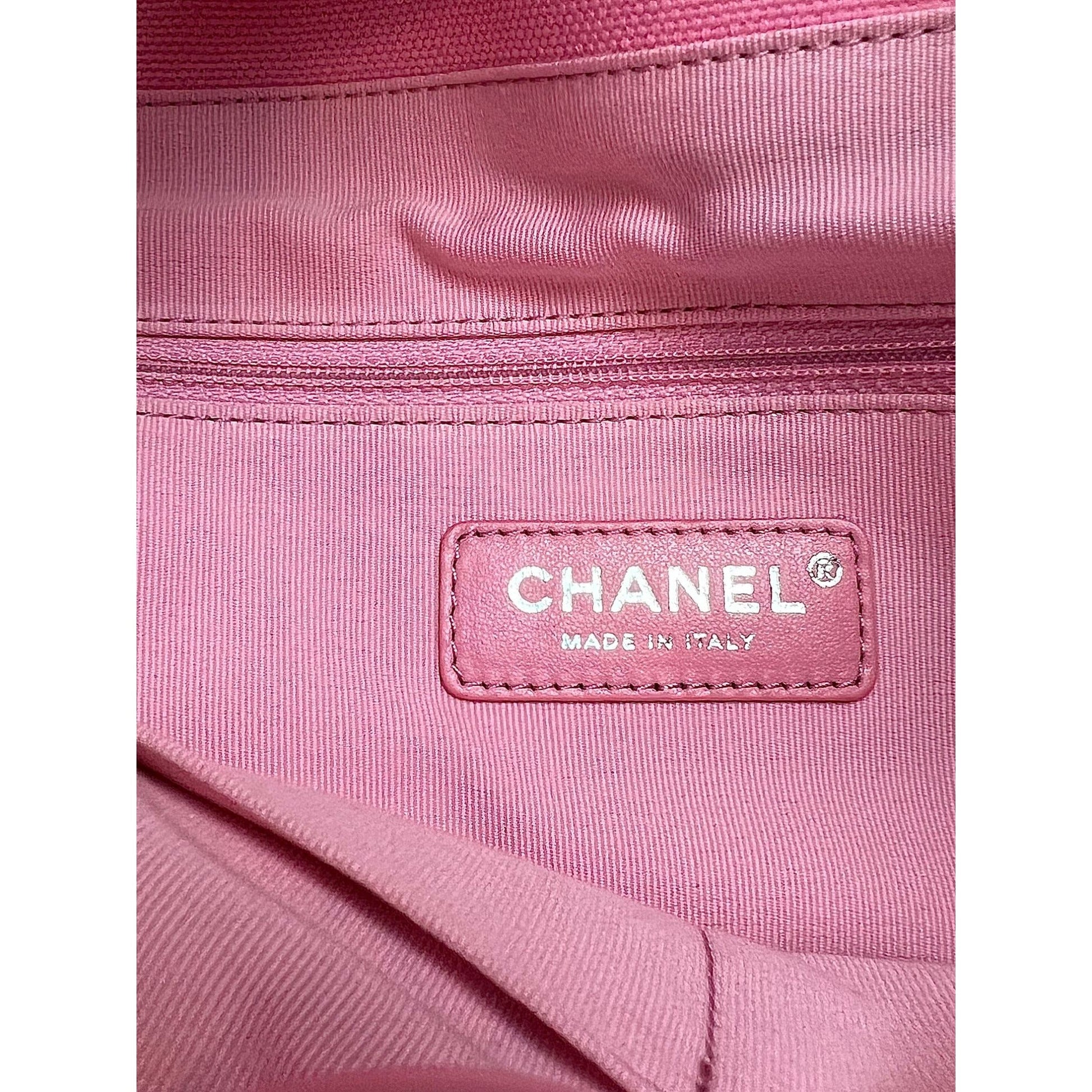 Chanel Canvas Calfskin Striped Medium Deauville Pink Tote - HOUSE OF SHE