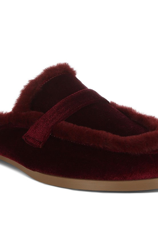 Seyhan Fur Detail Velvet Slip-On Mules  HOUSE OF SHE