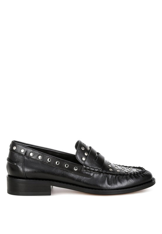 Oglavia Studs Embellished Leather Loafers - HOUSE OF SHE