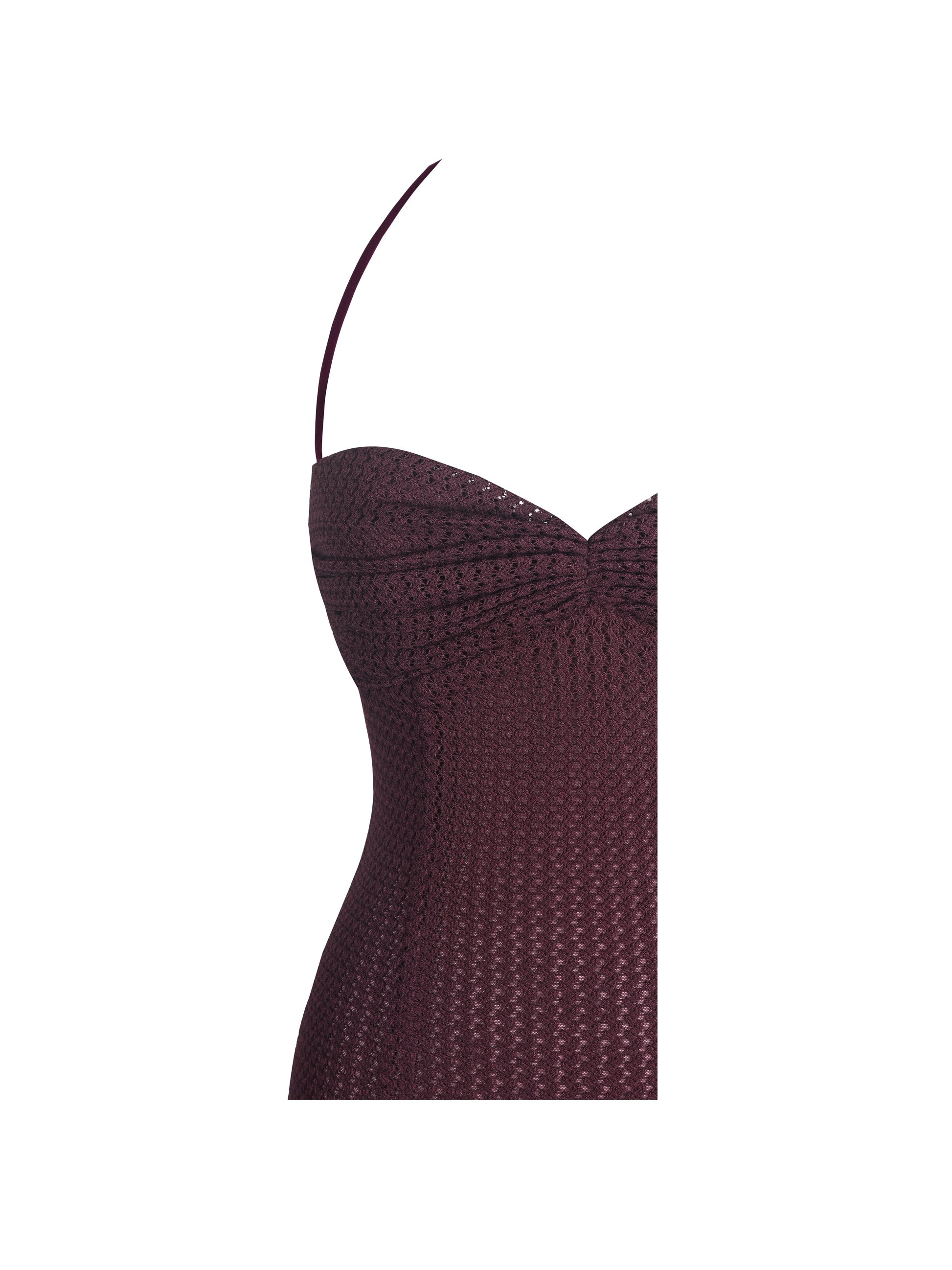 Pluma Maroon Halter Faux-Fur Trimmed Midi Dress