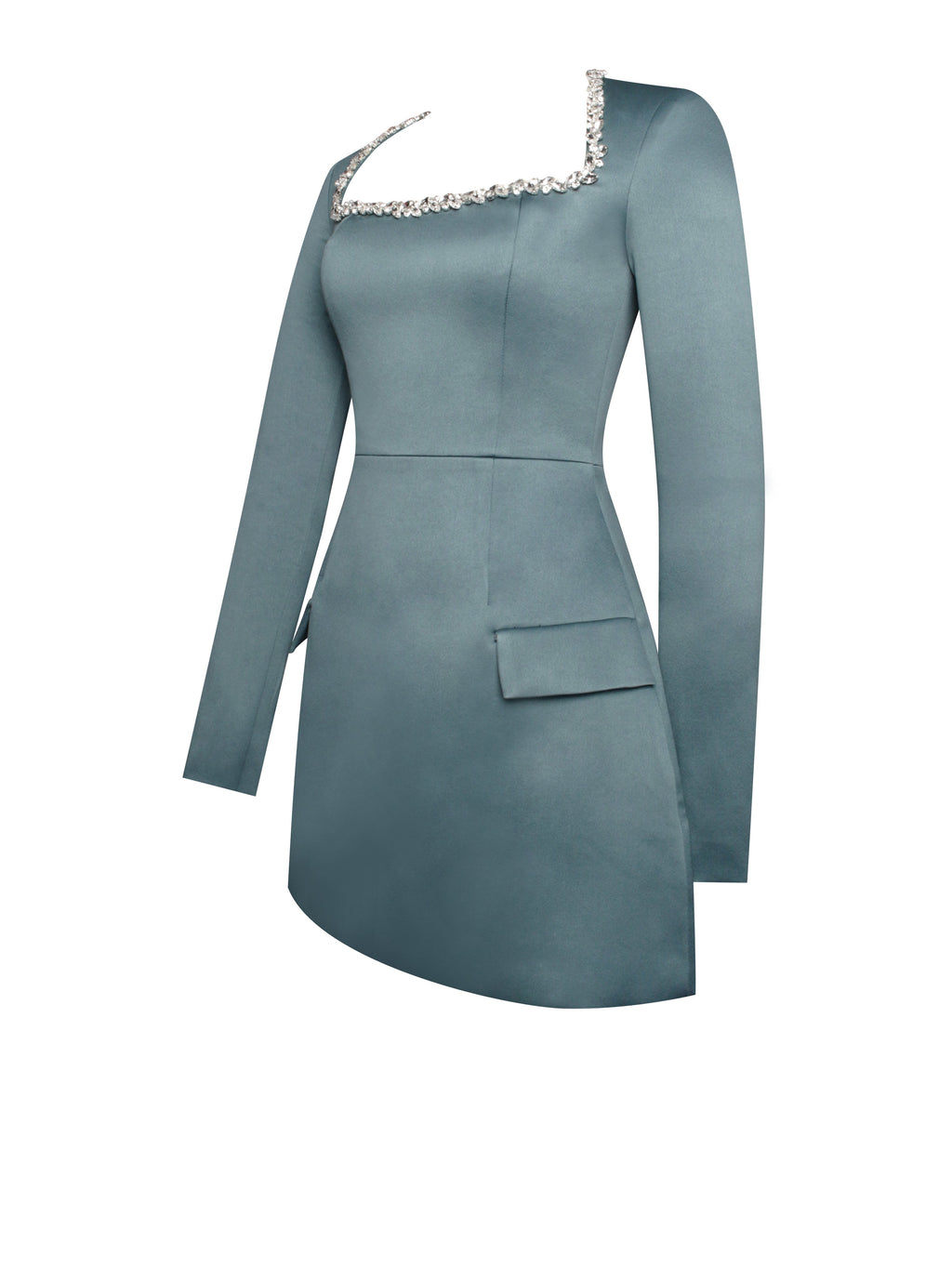Gabella Dark Green Long Sleeve A-line Mini Dress with Crystal Trim  HOUSE OF SHE