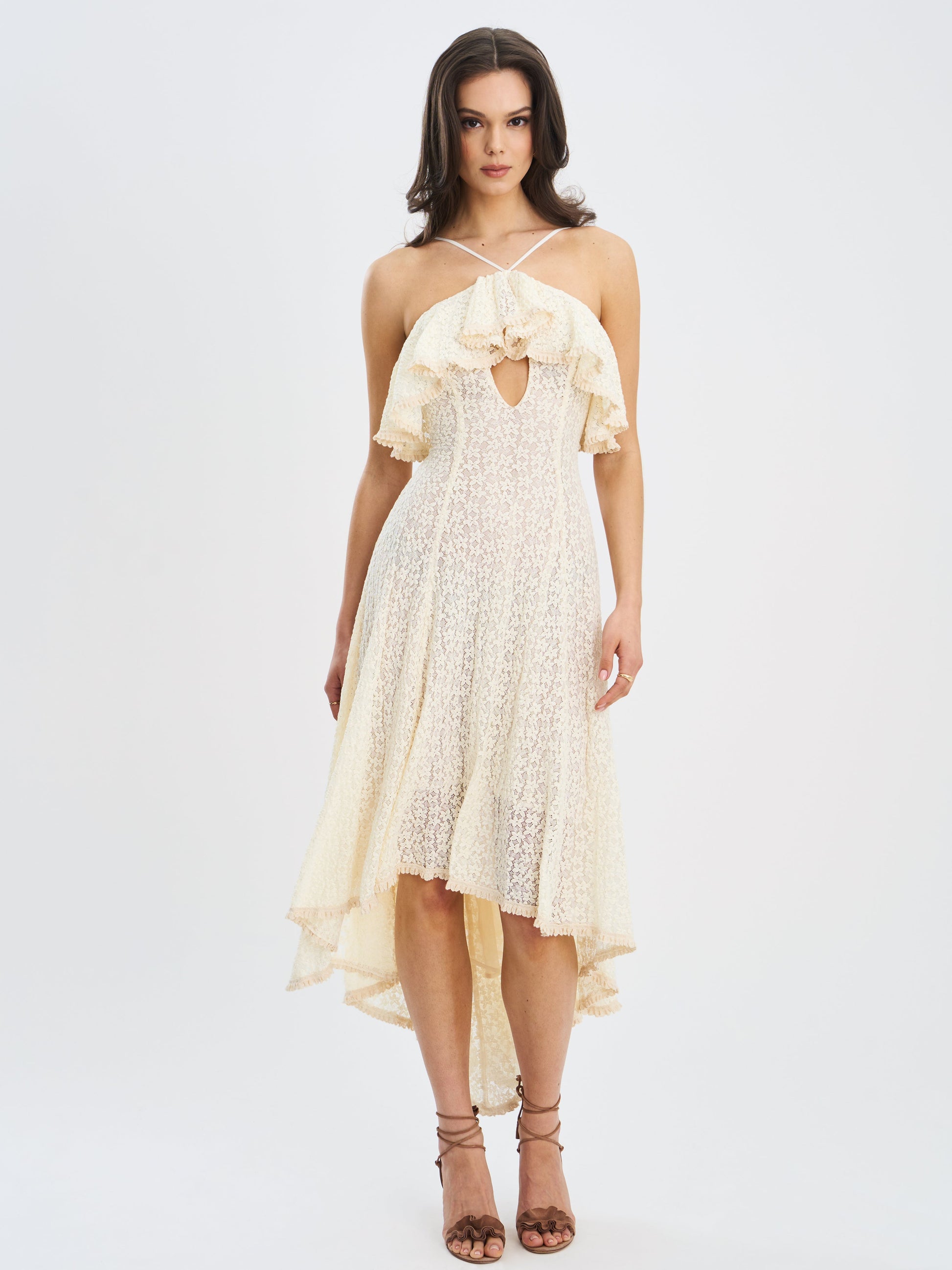 Idra Lace Trim Sleeveless Crochet Midi Trailing Dress - HOUSE OF SHE