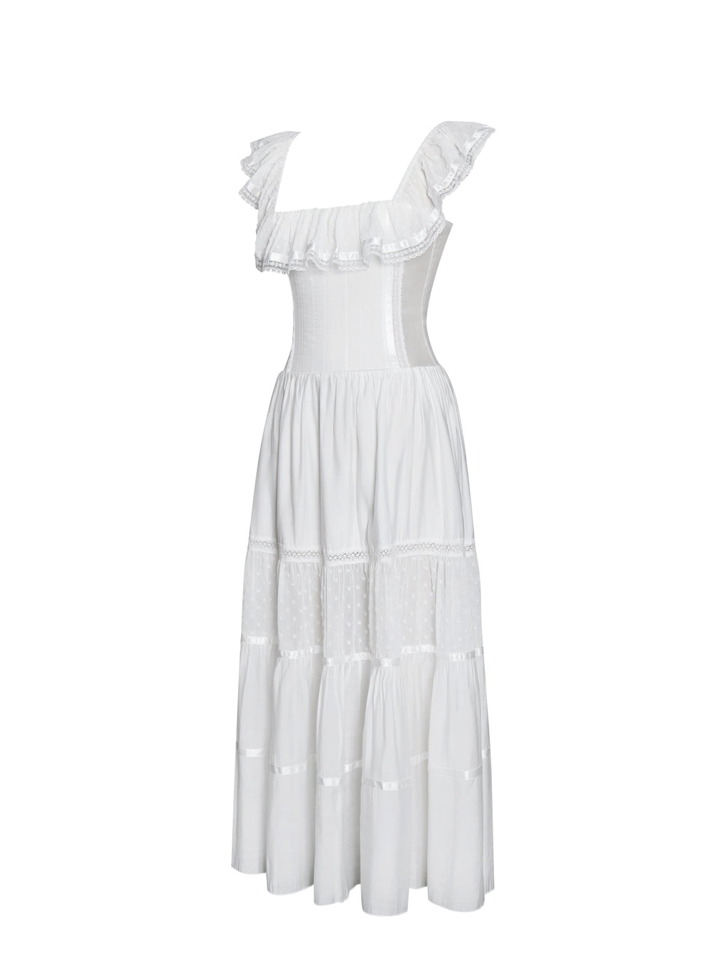 Eden Square Neck Ruffle Trim High Waist Midi Dress - HOUSE OF SHE