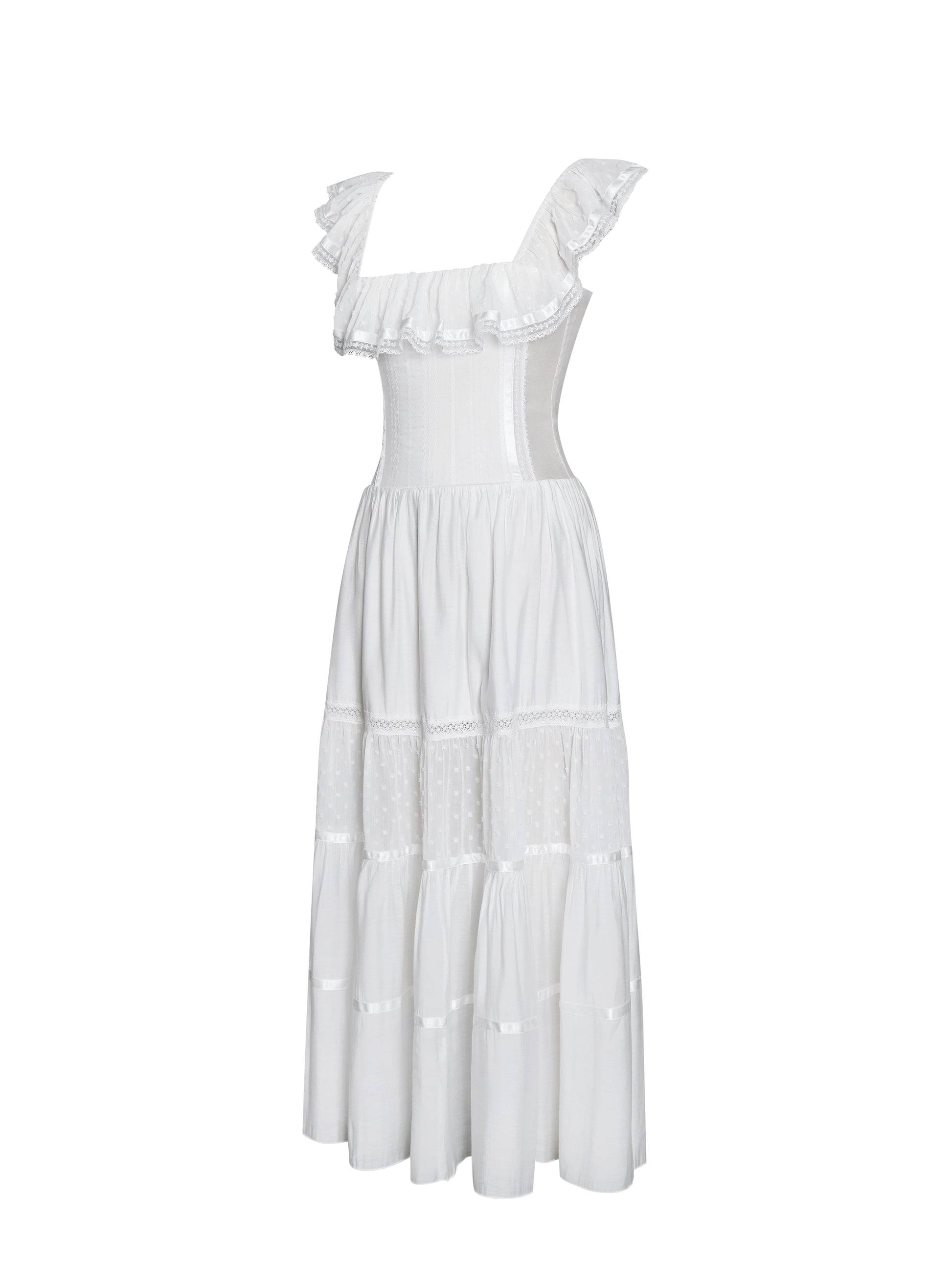Eden Square Neck Ruffle Trim High Waist Midi Dress - HOUSE OF SHE