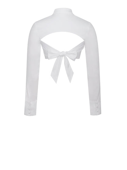 Unella White Long Sleeve Shirt Crop Top