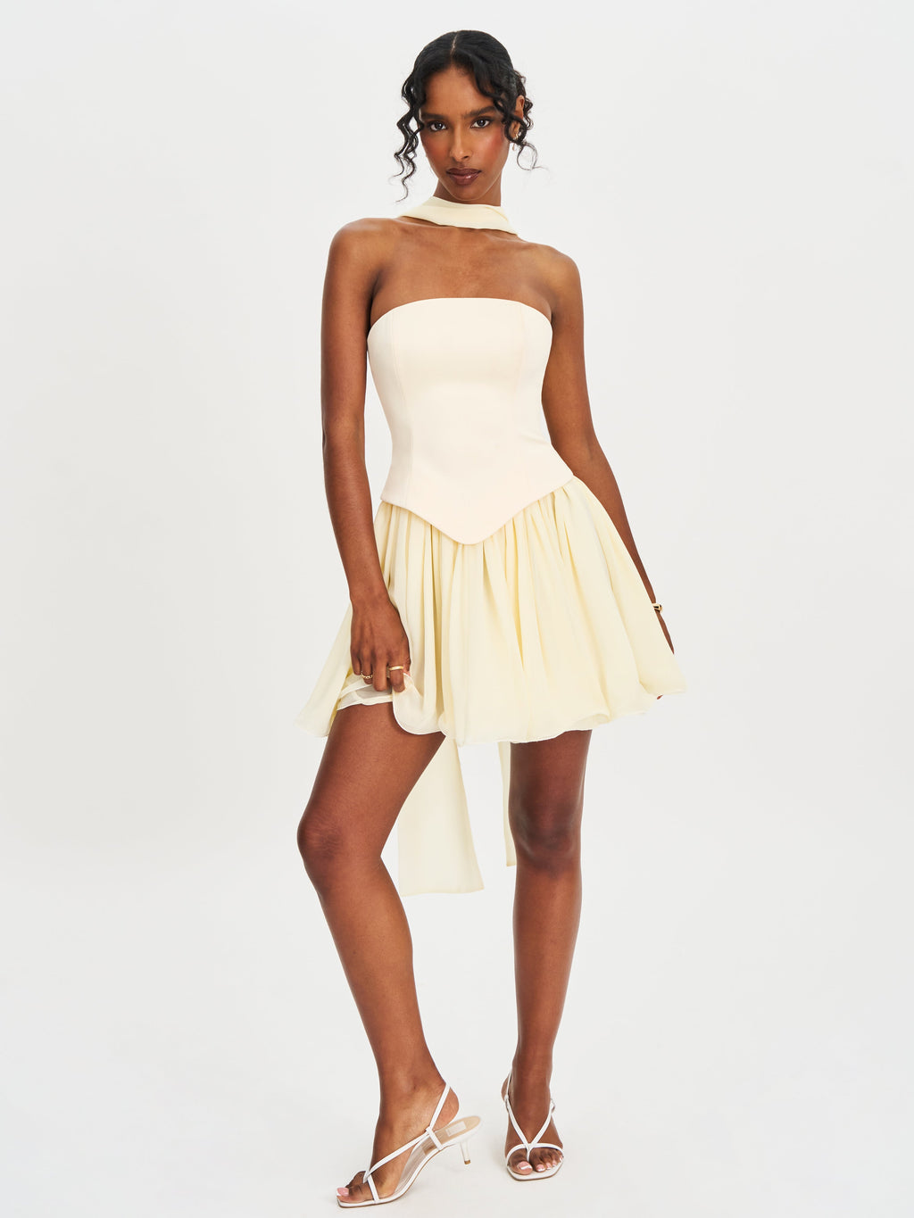 Valentina Butter Yellow Boned Curve Edge Peplum Mini Dress - HOUSE OF SHE