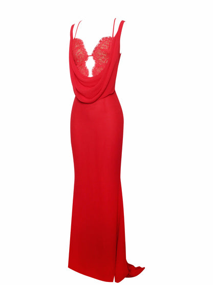 Ulanda Red Chiffon Lace Maxi Dress