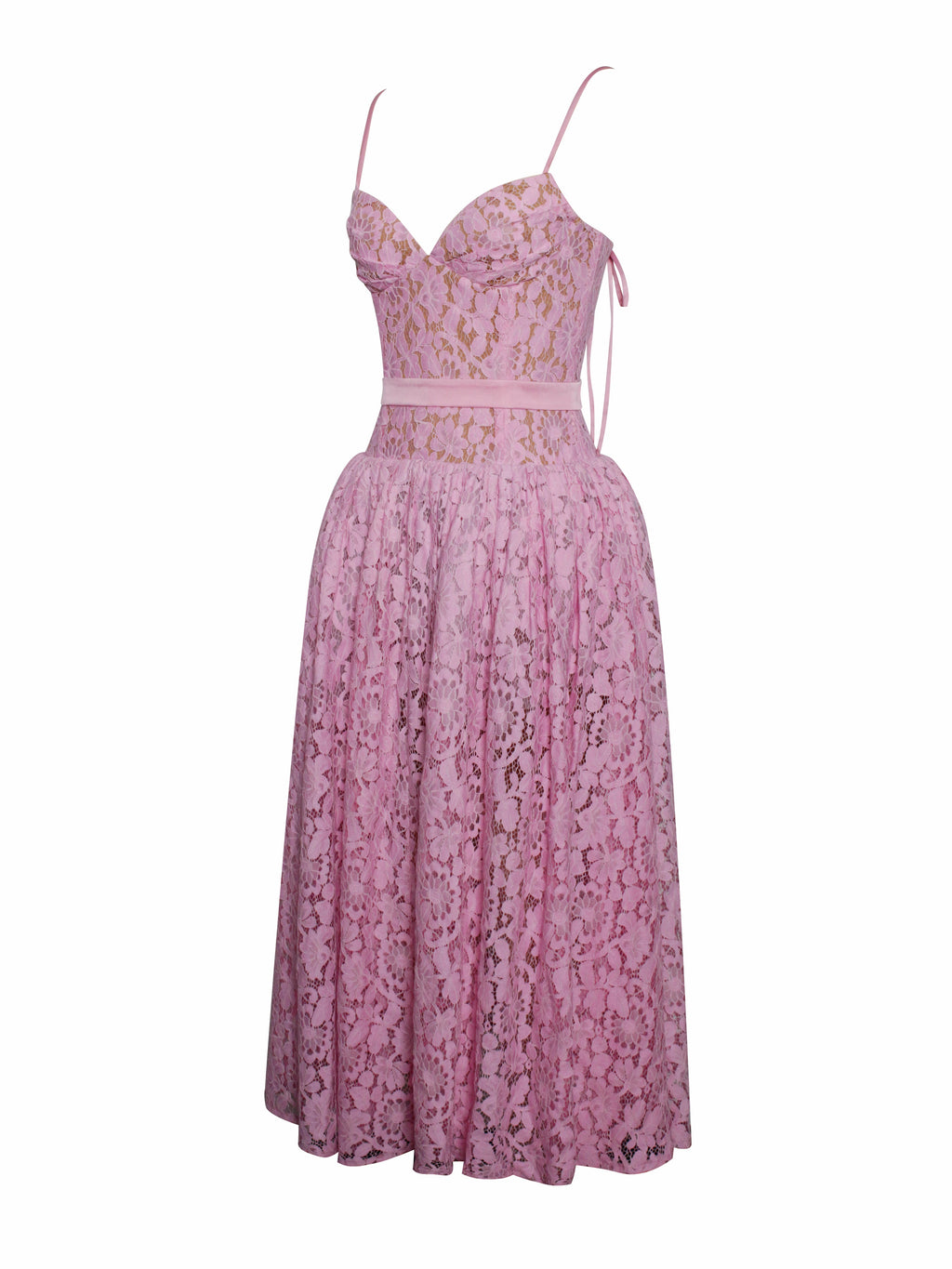 Lorena Pink Lace Drop Waist Midi Dress - HOUSE OF SHE