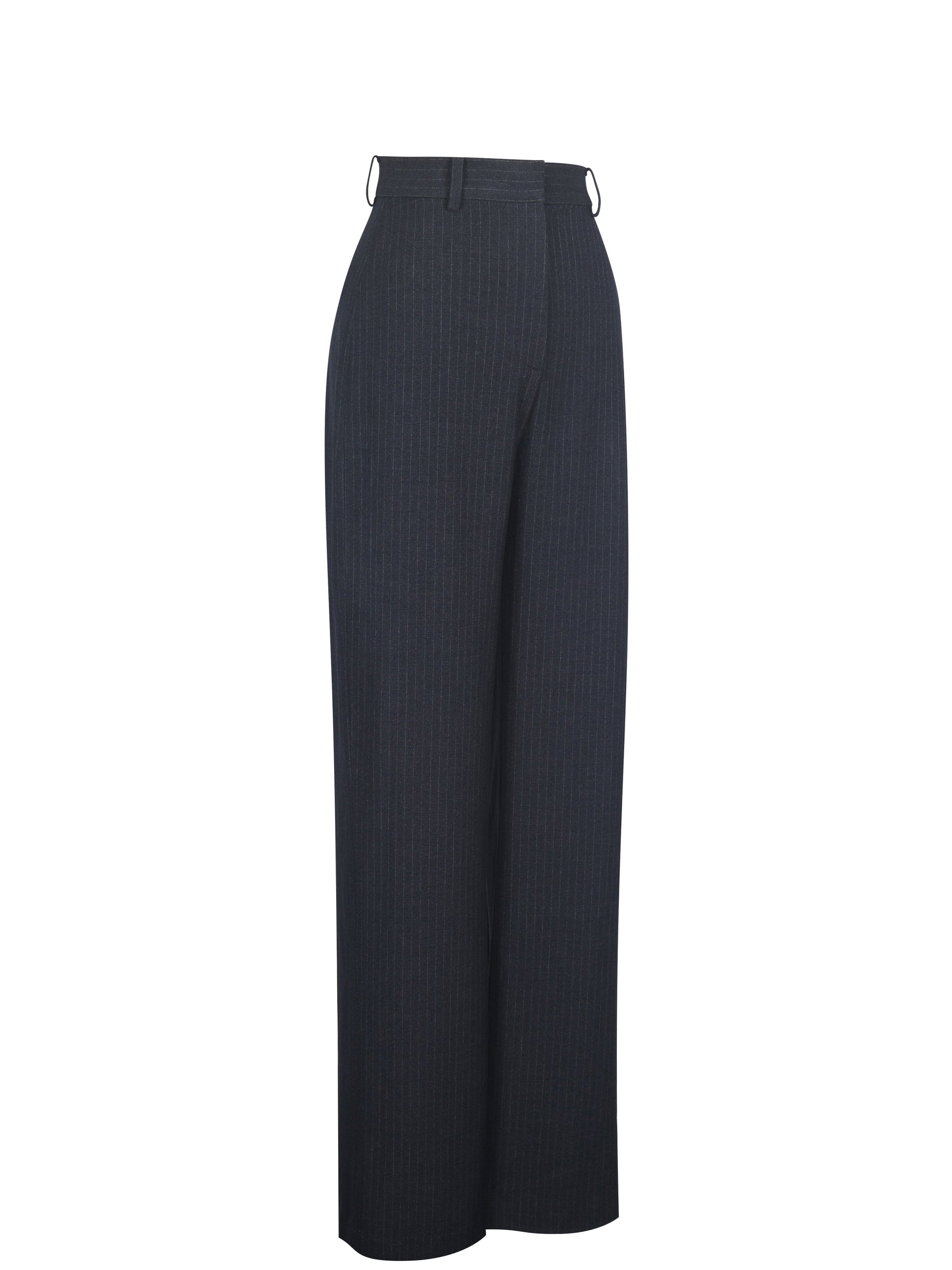 Quinnie Navy Striped High-Waisted Straight Leg Pants
