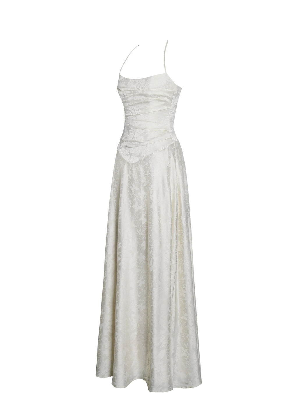 Raegan Pearl White Jacquard Rouched Maxi Dress - HOUSE OF SHE