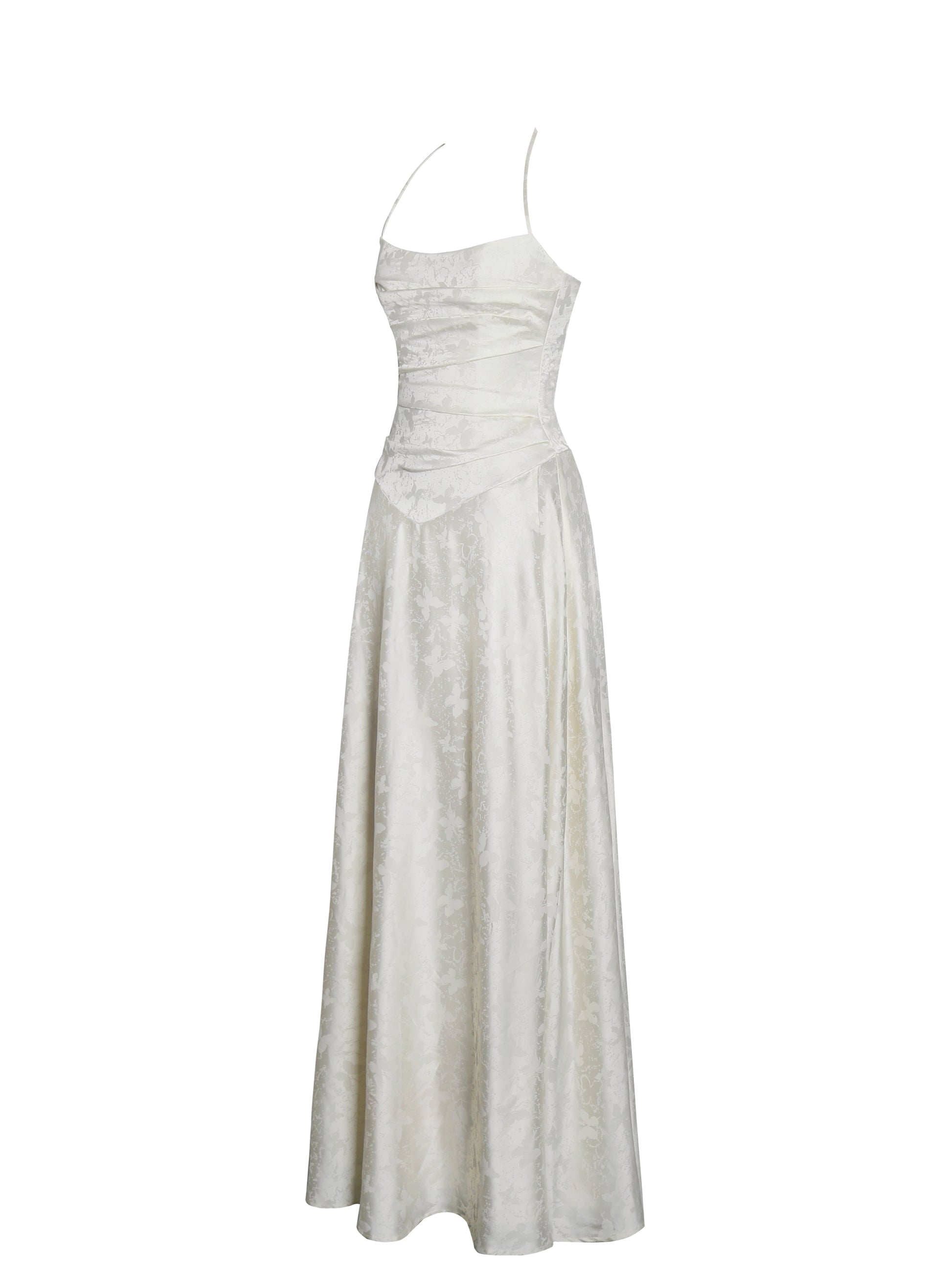 Raegan Pearl White Jacquard Rouched Maxi Dress - HOUSE OF SHE