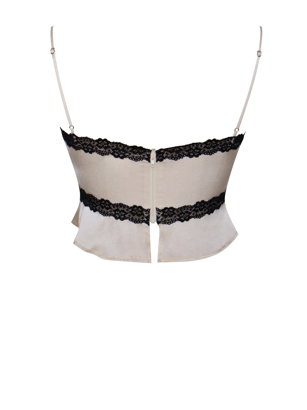 Yareli Beige Lace Trim Satin Strappy Top  HOUSE OF SHE
