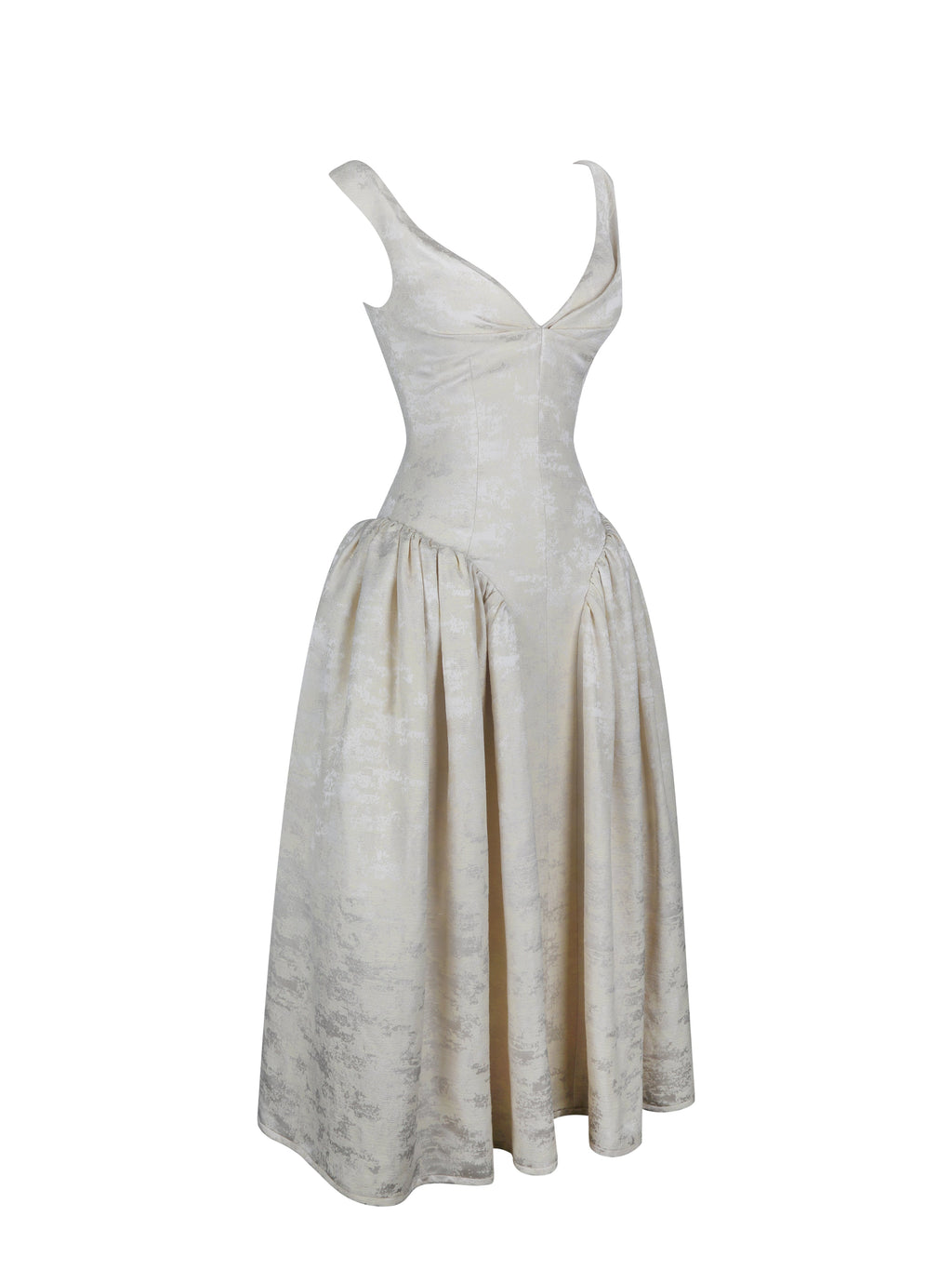 Chelsea Ivory Jacquard Ruched Bust Sweetheart Midi Dress
