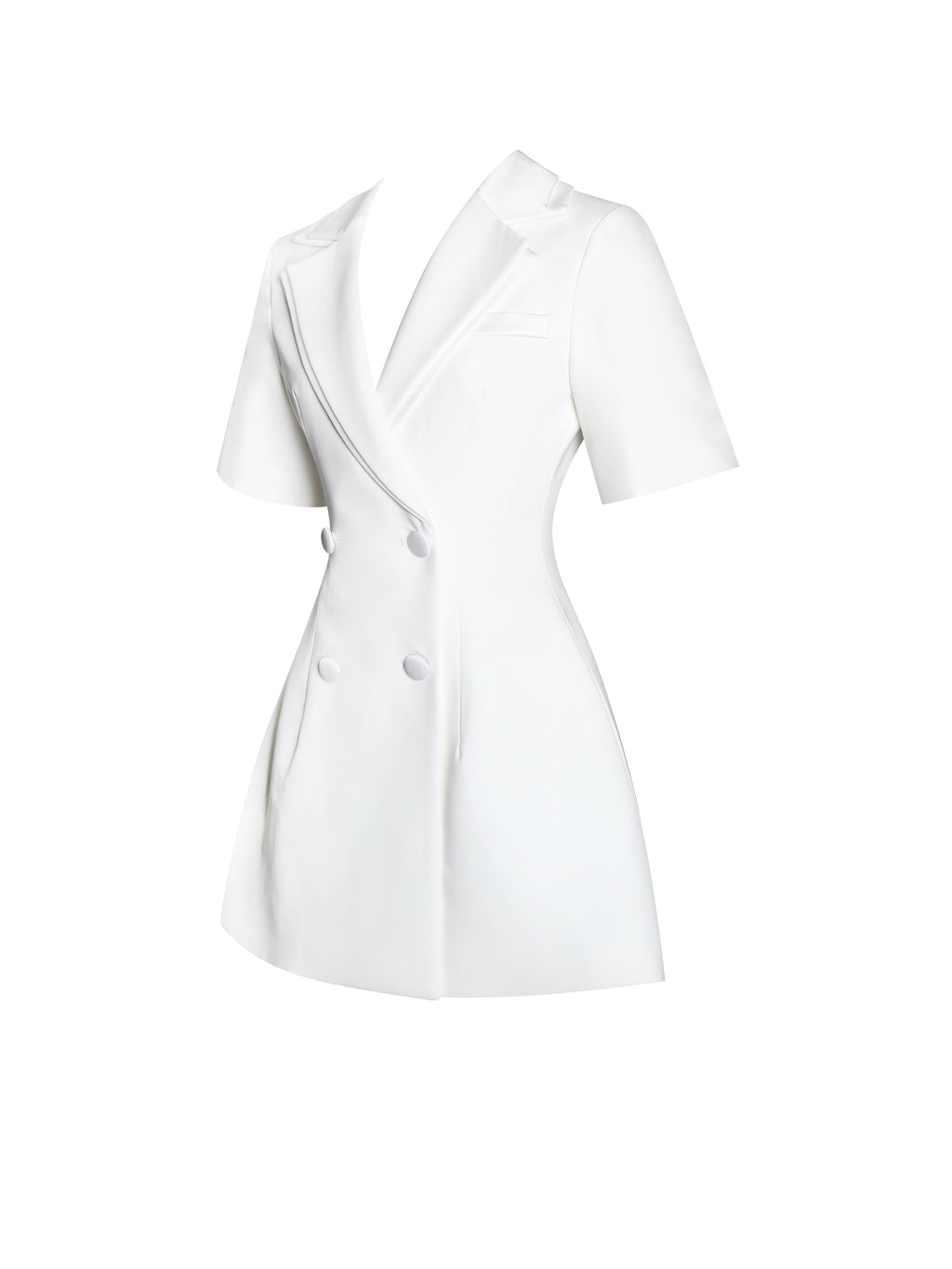 Madelina White Double Breast Satin Trim Blazer Dress - HOUSE OF SHE