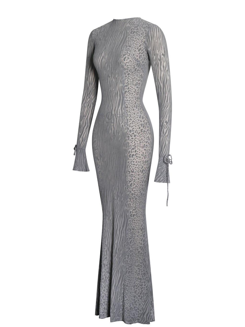 Waylynn Gray Animal Print Burnout Velvet Detail Mesh Backless Maxi Dress - HOUSE OF SHE